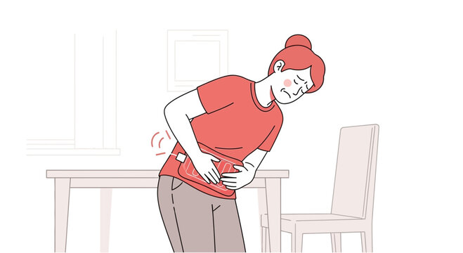 Woman Experiencing Discomfort Relieving Pain Using Hot Water Bottle Vector Illustration