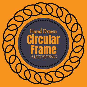 Hand drawn circular frame with looping lines vector illustration on orange background