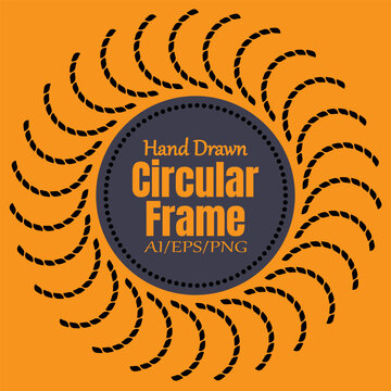 Hand drawn circular frame with radiating scribble lines on orange background