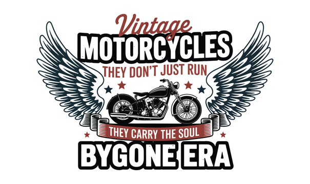 Vintage motorcycle wings typography vector emblem design for custom chopper t shirt and garage prints
