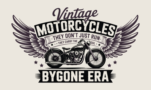 Vintage motorcycle wings typography vector emblem design for custom chopper t shirt and garage prints