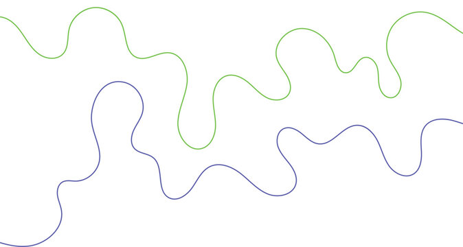 Abstract minimalist vector background featuring two parallel flowing wavy lines in green and purple over solid white.