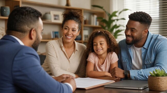 Happy Family Meeting Financial Advisor at Home for Consultation