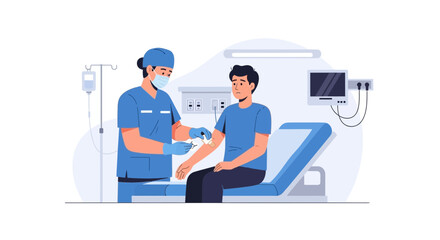Fototapeta premium Doctor giving injection to patient in clinic, healthcare concept, medical treatment