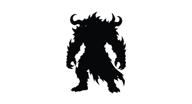 A dark silhouette of a horned mythical creature with clawed feet against a white background silhouette monster beast