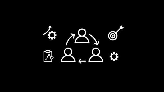 Business Change Management and Organizational Transformation Concept on black Background.