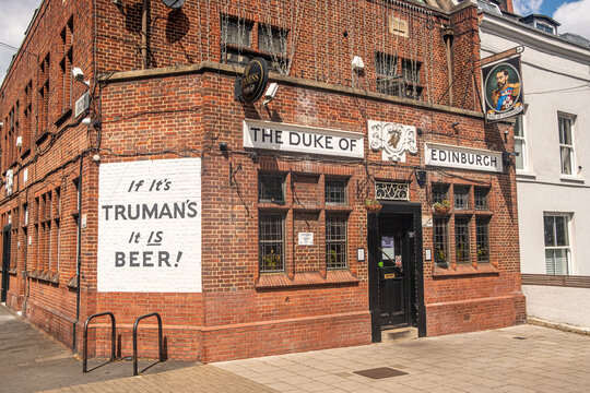 LONDON - The Duke of Edinburgh AKA The Duke&ndash; Traditional red brick Truman&rsquo;s pub on a quiet Brixton street.