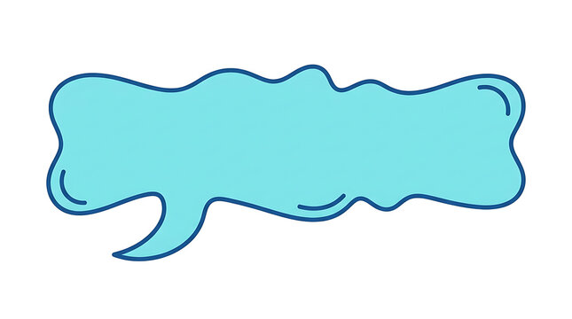 A blue speech bubble floats in air with dark outline and decorative lines