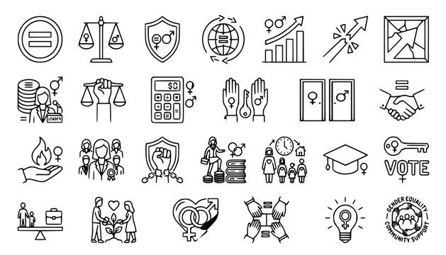 Gender Equality, Women Empowerment, and Social Justice Icons 