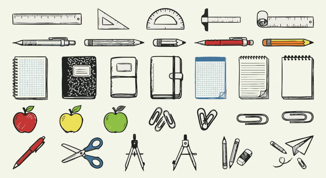 School Supplies And Stationery Doodles Vector Silhouette