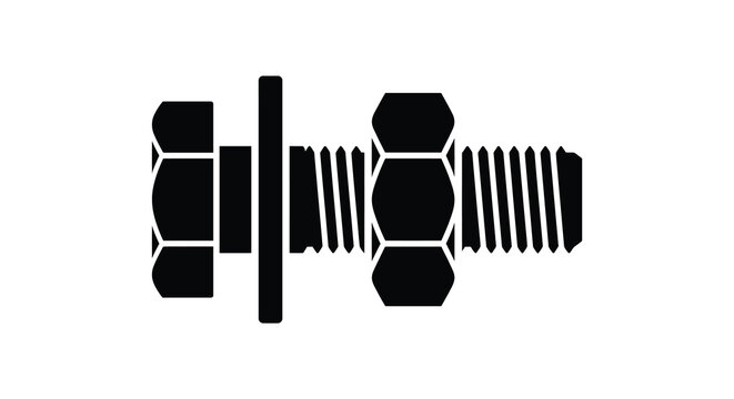 Hex bolt with washer and nut a black silhouette against a white background silhouette fastener hardware screw hexagonal