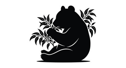 A panda bear eating bamboo leaves depicted as a black silhouette against a white background silhouette animal mammal © Sumon