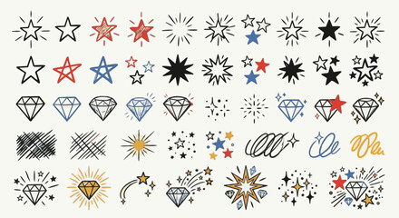 Obraz premium Sketch Sparkle Stars And Shine Effects Vector Silhouette