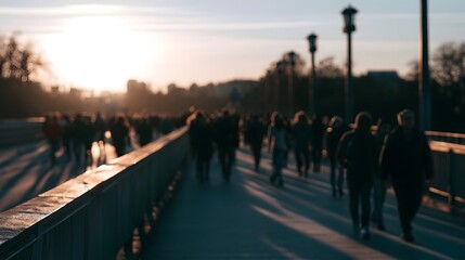 Fototapeta premium A fresh busy bridge at sunset captures dynamic movement and abstract forms creating a tranquil and atmospheric scene