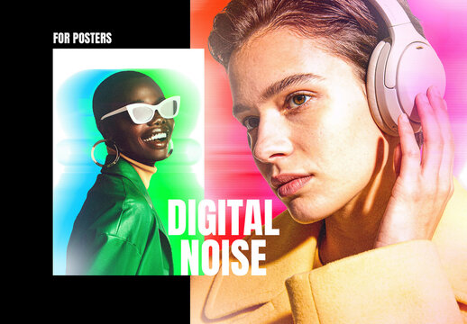Vertical Digital Noise Photo Effect For Poster And Social Media Design
