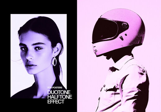 Vertical Duotone Halftone Photo Effect For Poster And Print Design