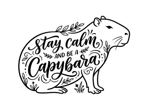Stay calm and be a capybara inspirational hand lettering illustration.