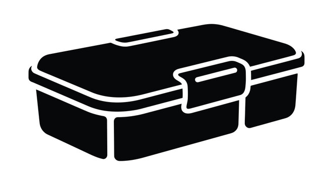 Black silhouette of a closed bento box with clasp simple graphic design silhouette container lunchbox meal food storage