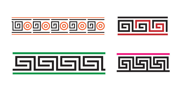 Geometric greek key meander border patterns set in multiple styles with ornament