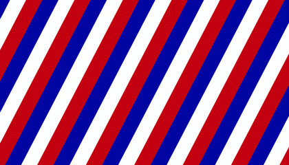 Fototapeta premium Seamless graphic background in Barber Pole style with diagonal red, blue, and white stripes. Classic barbershop pattern.