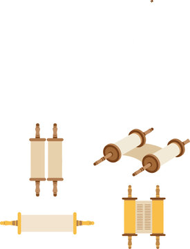 Illustration of torah scrolls and hebrew prayer objects on a light background Vector