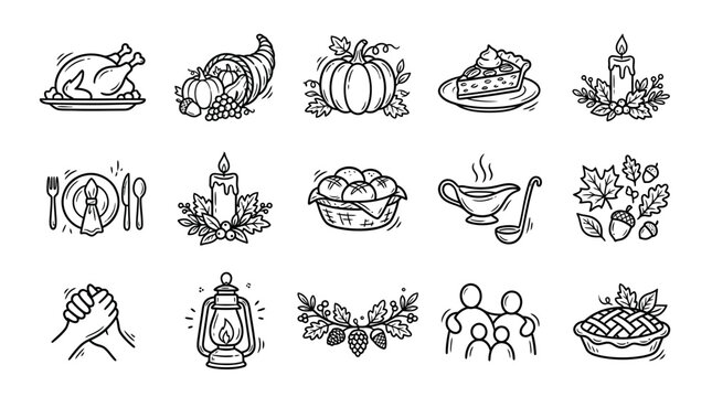 Thanksgiving food and holiday icons.