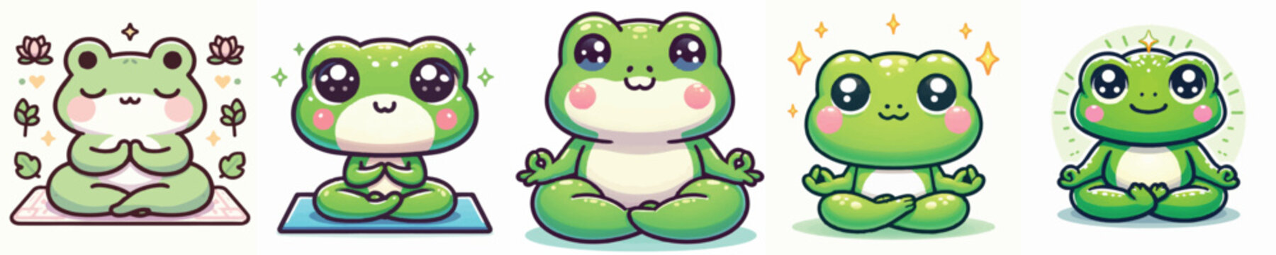 Vector of a cute cartoon frog character sitting in a yoga pose