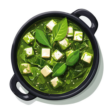 Simple flat 2D vector graphic of a Saag Paneer in modern icon style, isolated on a white canvas