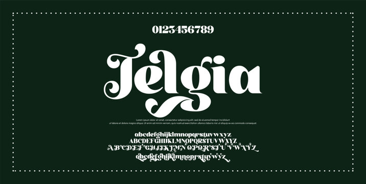 Jelgia Premium luxury elegant alphabet letters and numbers. Elegant wedding typography classic serif font decorative vintage retro. Creative vector illustration