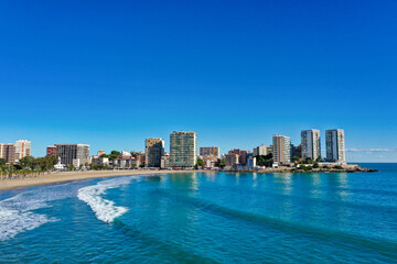 Naklejka premium Beach Waterfront at Oropesa del Mar Spain Mediterranean Coast Scenic Seaside Landscape