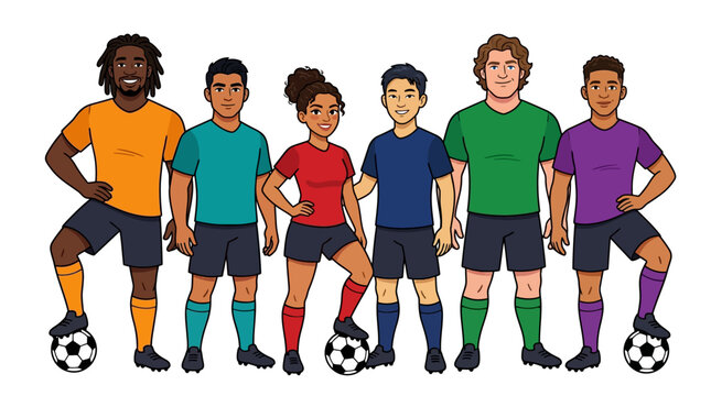 Soccer team members stand confidently on the field ready to compete in a professional tournament match.