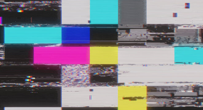 Glitchy television test pattern screen.