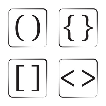Parentheses, Square Brackets, Curly Braces and Angle Brackets Vector Collection. Coding Brackets symbols in square style. Clean design ideal for programming, typography, and digital communication.