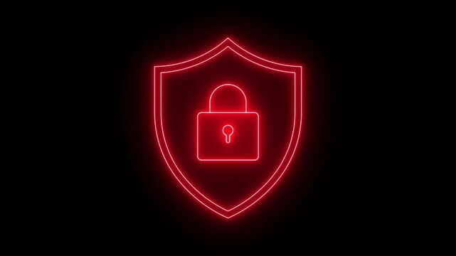 Neon Shield and Lock Security Protection Animation Green Screen 4K