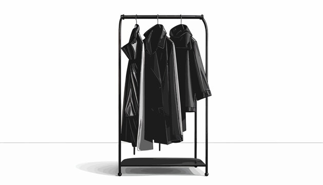 Black coats on clothing rack.