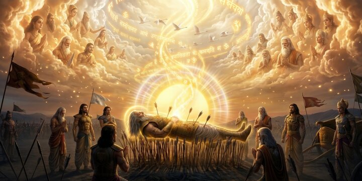 Sacred Spiritual Ascension of Bhishma Pitamah Devotional Artwork