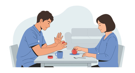 Obraz premium Couple enjoying a quiet moment together at a table, coffee break