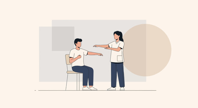 Physiotherapy patient performing arm exercises with therapist guidance