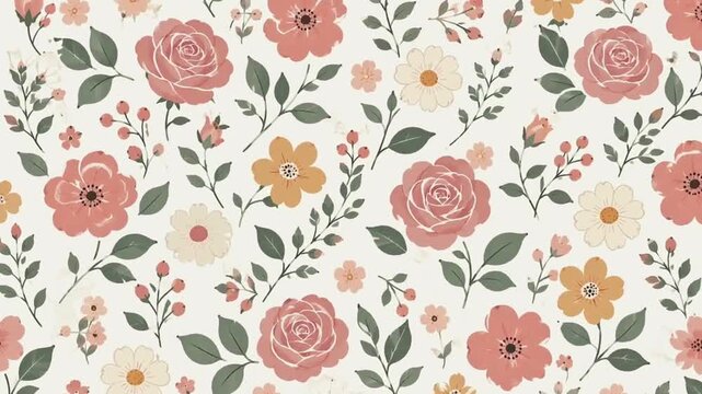 Seamless floral pattern with roses wildflowers berries and leaves in a soft botanical arrangement