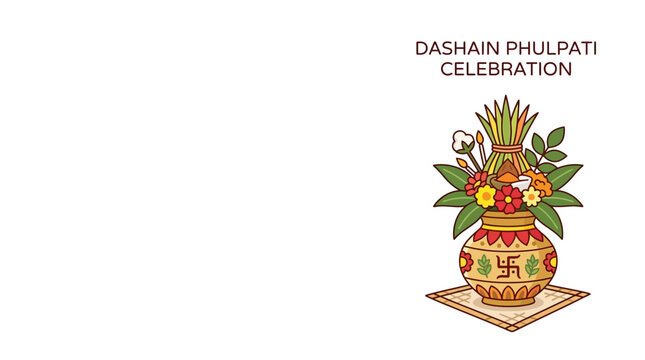 Dashain Phulpati Celebration Illustration with Traditional Kalash Pot