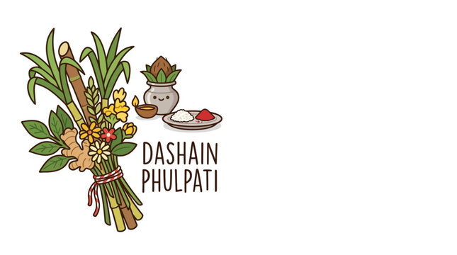 Dashain Phulpati Festival Illustration with Traditional Ritual Elements