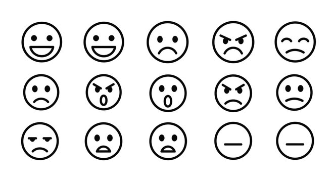 Collection of simple emotion face icons representing different feelings