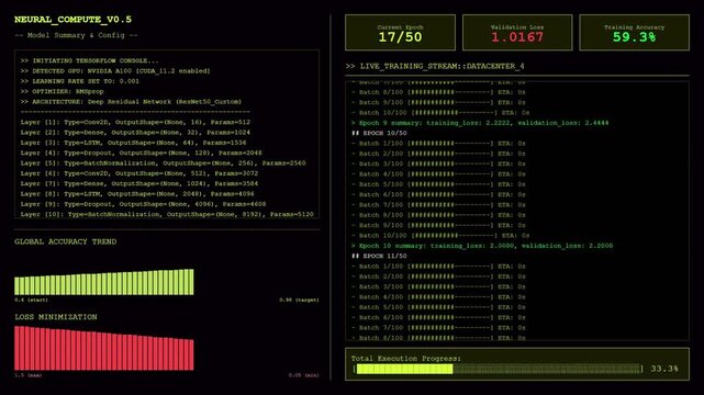 Neural Network AI Machine Learning Training Animation Dark Screen.