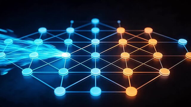 Network of glowing nodes and connections