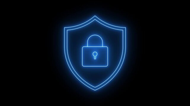 Neon Shield and Lock Security Protection Animation Green Screen 4K