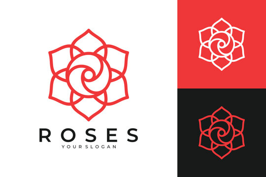 Minimalist flower rose line art logo icon