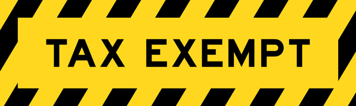 Yellow and black color with line striped label banner with word tax exempt