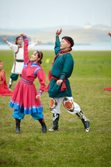 Fototapeta premium Mongolian traditional dance performed at the Naadam Festival