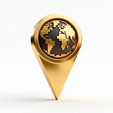 Golden Pixel Globe Map Pin on White