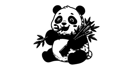 Adorable panda bear eating bamboo vector graphic design © Sadman